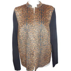 Jacket XL animal print long sleeve open front cardigan sweater black brown